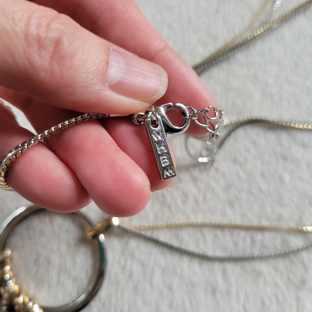 WHBM | Elegant Silver/Gold Tone Crystal Accent Circle Pendant Necklace - Picture 4 of 12